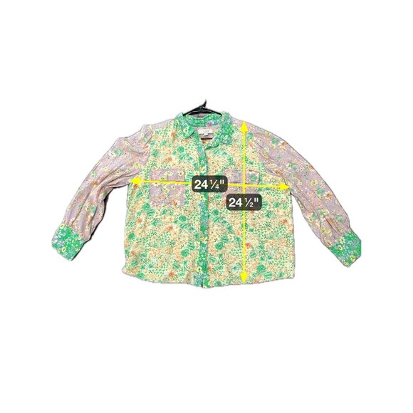 Loft Dainty Floral Button Down Blouse Sz XL Green Purple Loose Fit - Picture 6 of 9